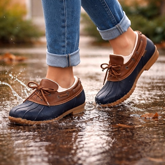 JBU Brown Navy Duck Shoes | Cozy Rain Winter Shoes | Size 7.5 - Picture 3 of 9